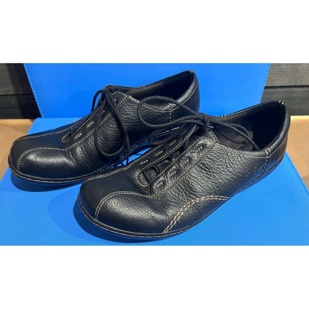 Clarks Womens Black Pebbled Leather Lace Up Comfort Shoes 9M 26104750
